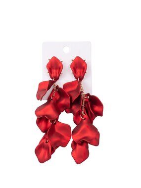3/$20 NWT | Red Rose Petal Tassel Statement Cascading Drop Earrings Bold Floral